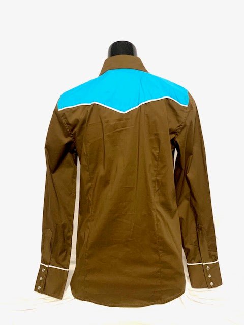 Camicia donna 11. Cotone. Manica lunga. Stile vintage con sproni e profili in contrasto. - Westline Country