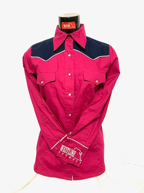 Camicia Donna 23. Cotone, manica lunga con polsino ricamato. Sprone e profili in contrasto. - Westline Country