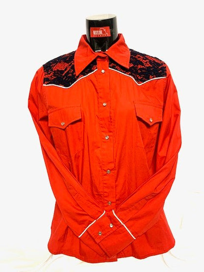 Camicia Donna 10. Cotone manica lunga. Sprone pizzo.ò Bottoni a pressione. - Westline Country