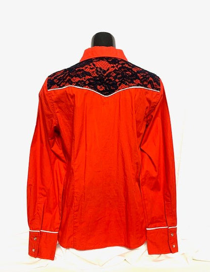 Camicia Donna 10. Cotone manica lunga. Sprone pizzo.ò Bottoni a pressione. - Westline Country