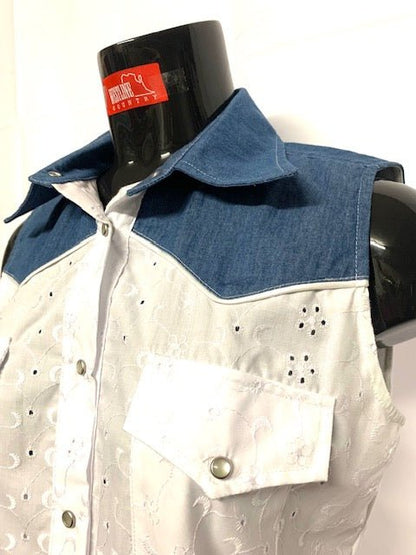 Camicia donna 14. Pizzo sangallo senza maniche. - Westline Country