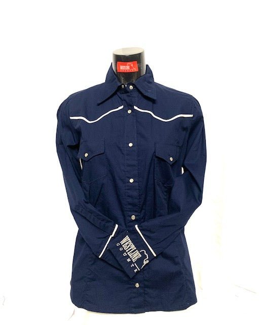 Camicia Donna 19. Cotone manica lunga. Ricamo su polsino. Profili in contrasto. - Westline Country