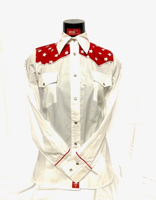 Camicia donna 20. Cotone manica lunga. Sproni rossi con stelle. - Westline Country