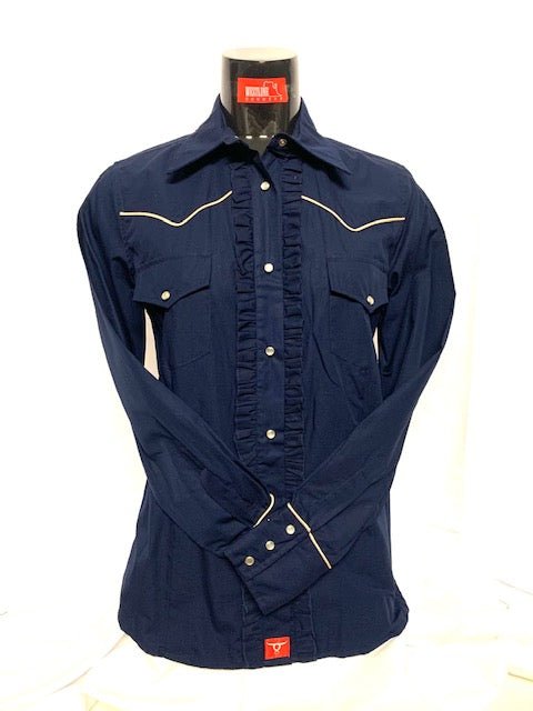 Camicia donna 21. Cotone manica lunga con frappina lungo allacciatura. - Westline Country