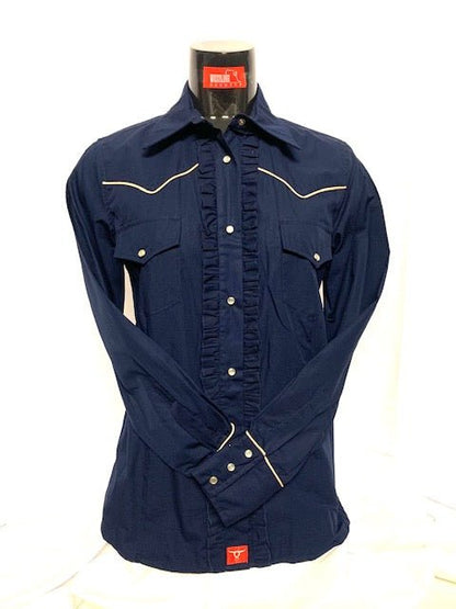 Camicia donna 21. Cotone manica lunga con frappina lungo allacciatura. - Westline Country