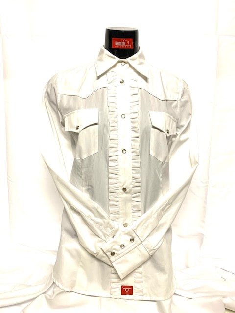 Camicia donna 21. Cotone manica lunga con frappina lungo allacciatura. - Westline Country