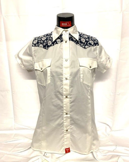 Camicia donna 8. Cotone Mezza Manica. Sponi con ricamo: - Westline Country